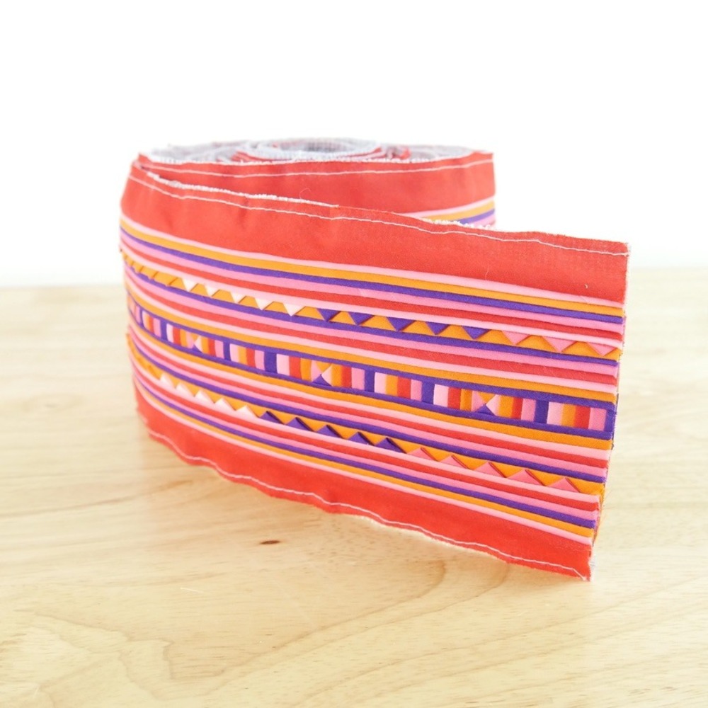 Handmade Hmong Paj‎ Ntaub Fabric Trim Red Geometric Applique Lisu Tribal Border